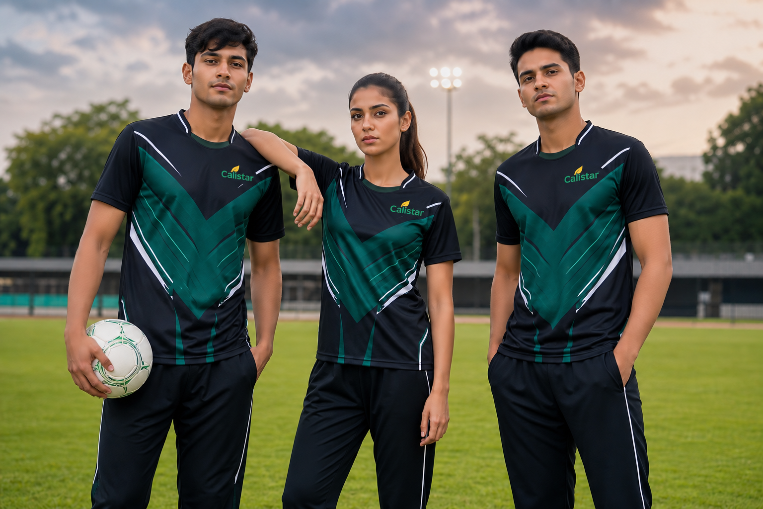 Adults wearing realistic Calistar sportswear styles