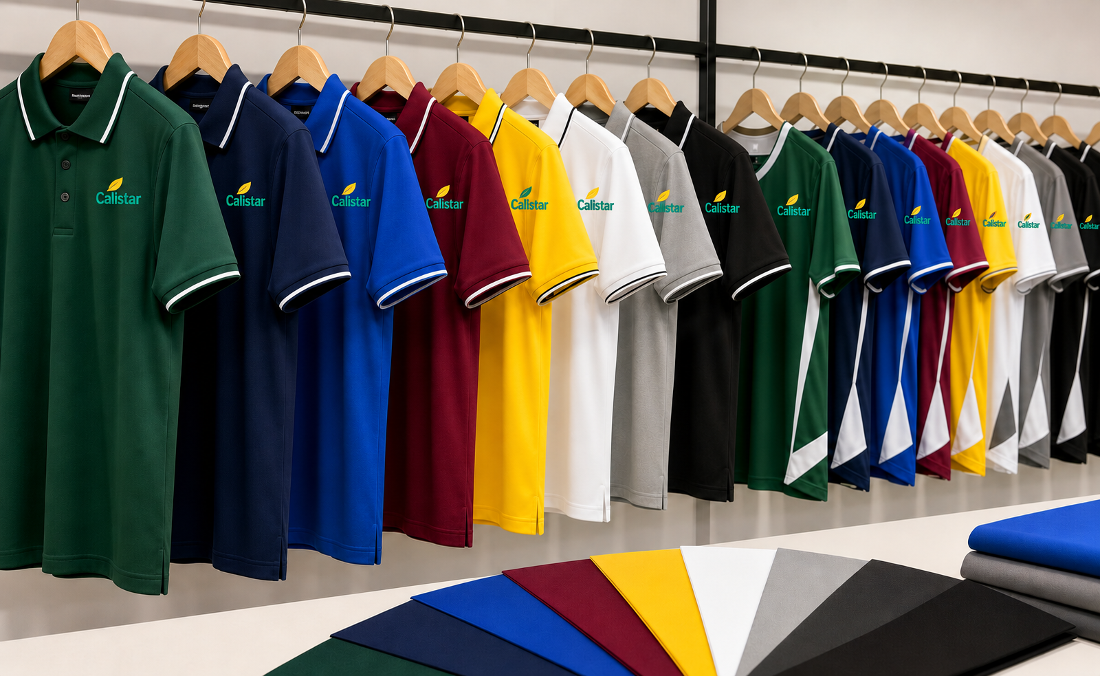 Realistic color selection display of uniform polo shirts