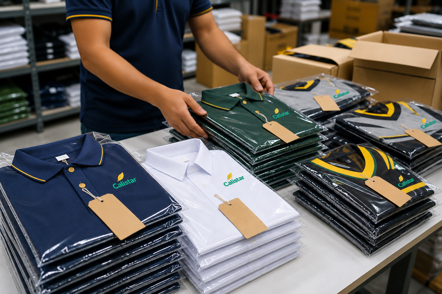Realistic packed bulk uniform order ready for delivery